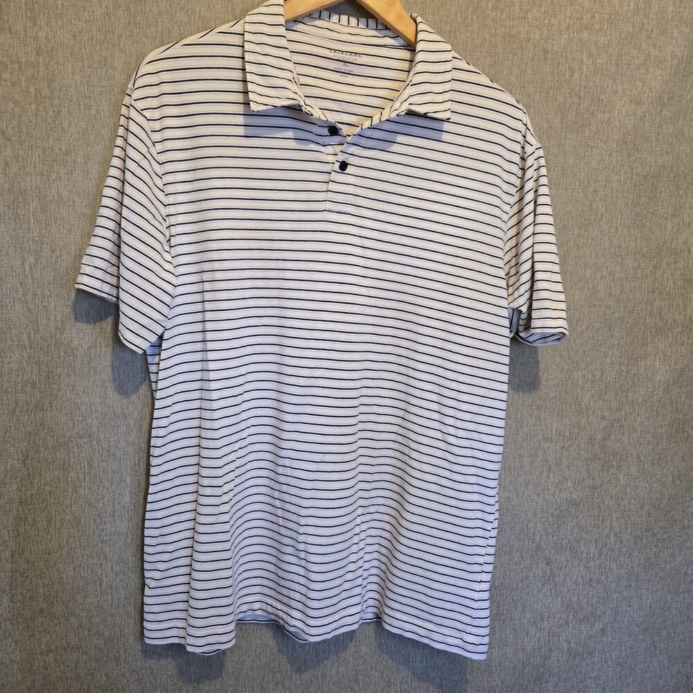 Fairlane Men's XL Pima Cotton Blend Polo Shirt White w Pink And Blue Stripes